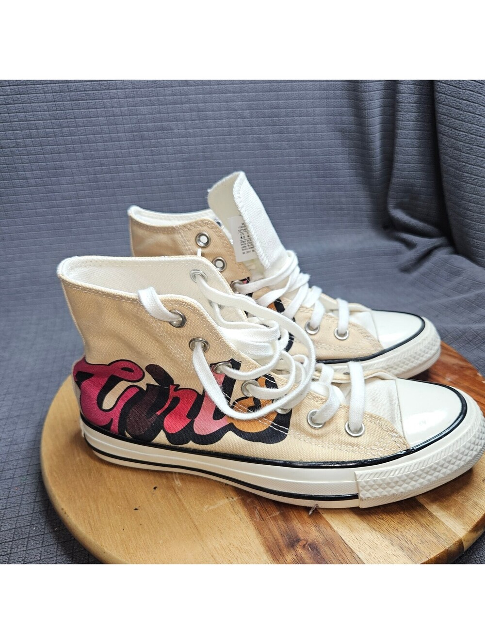 Converse Athletic Shoes Women’s 6.5 Beige Graffiti Floral GIRL Canvas High Top